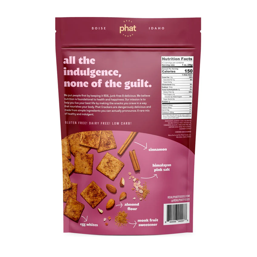 Almond Flour Crackers by Real Phat Foods - Sweet Cinnamon Crunch (4.5 oz) - Image 2