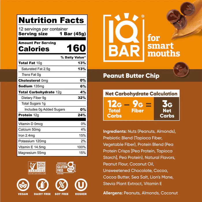 IQBar Vegan and Keto Protein Bars - Peanut Butter Chip - Image 4