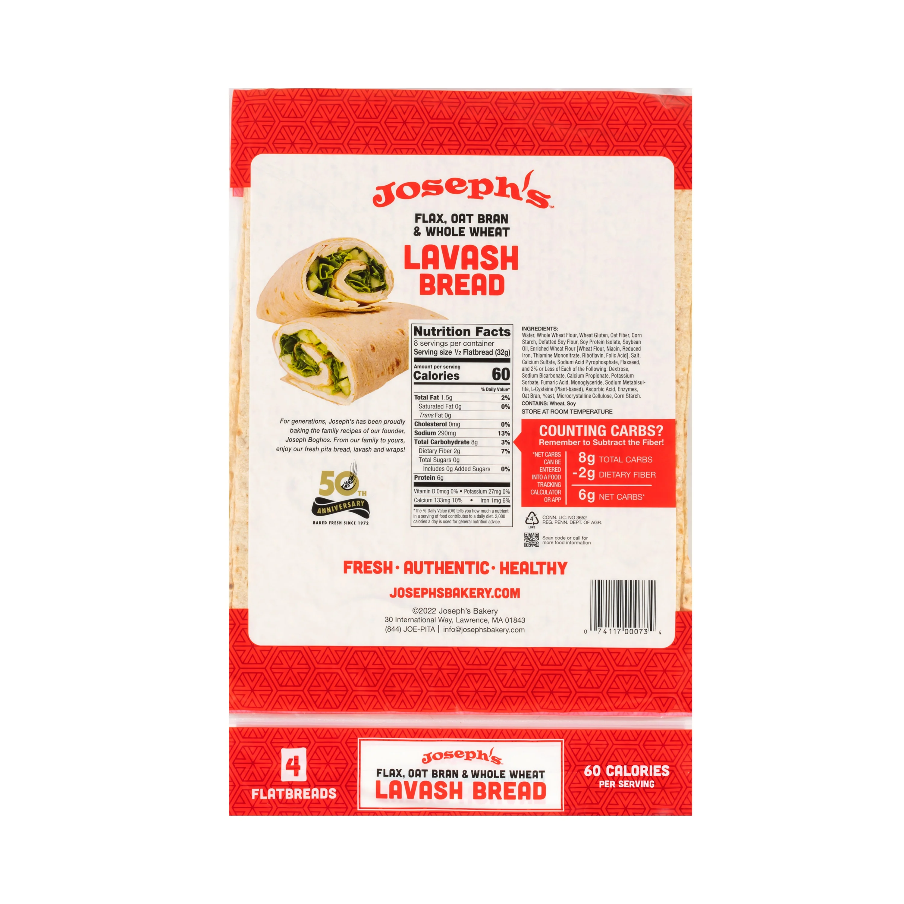 Joseph's Bakery Flax Oat Bran & Whole Wheat Lavash Bread - Image 2