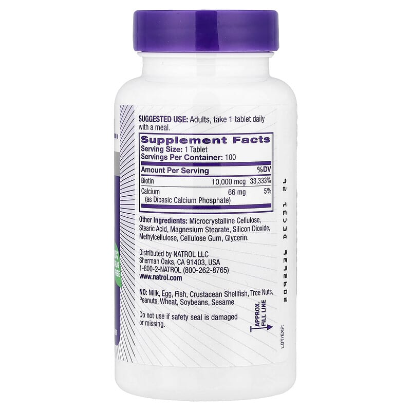 Natrol Biotin 10,000mcg 100 tablets - Image 2