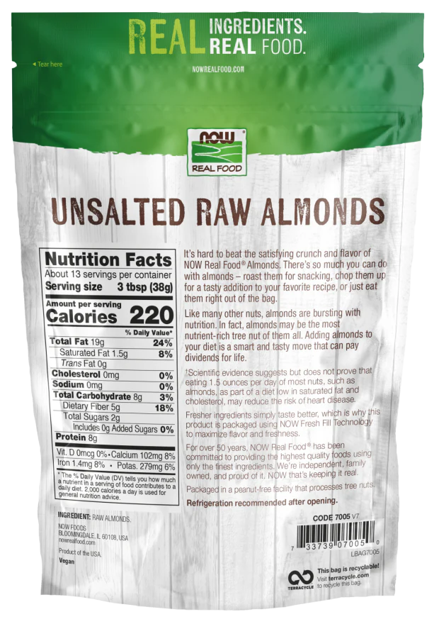 NOW Almonds, Unsalted, 16 oz (454 g) - Image 2