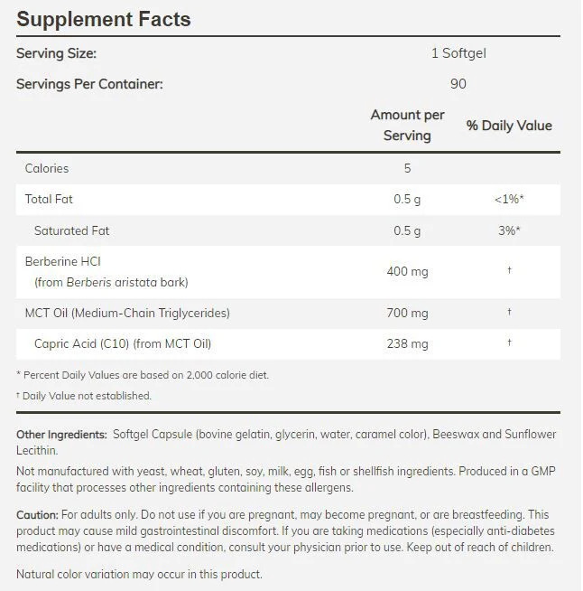 NOW Berberine Glucose Support 90 softgels, 400 mg - Image 2