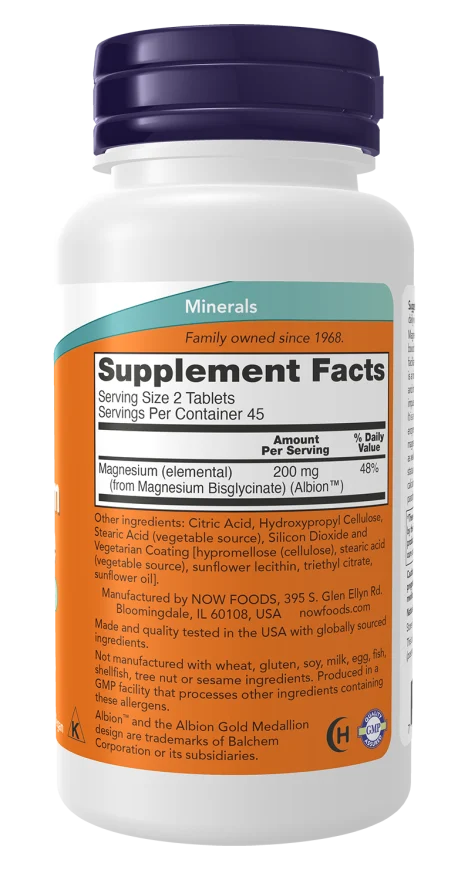 NOW Magnesium Glycinate Tablets, 90 Tablets - Image 2