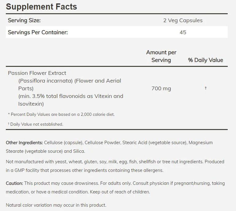 NOW Passion Flower 350mg - 90 veg capsules - Image 2