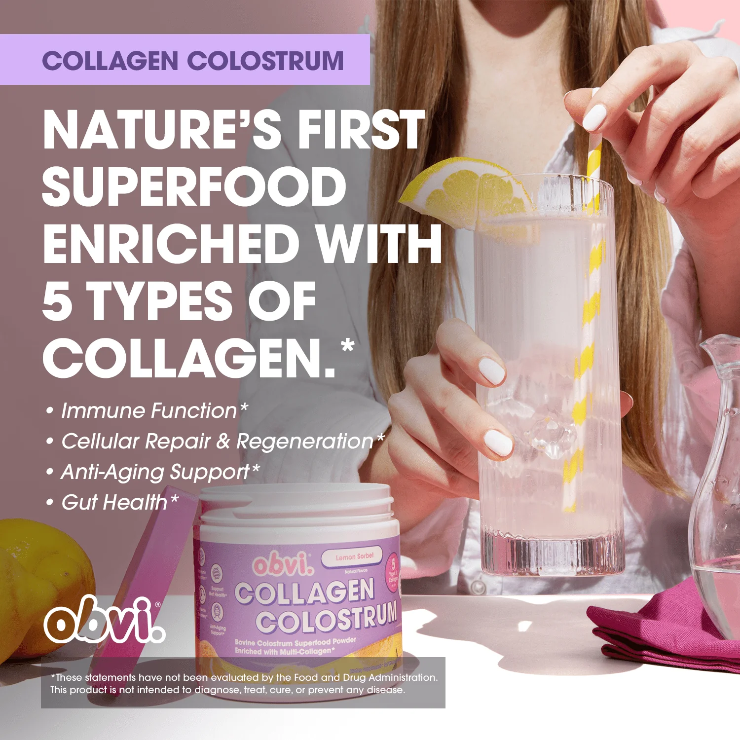 Obvi Collagen® Colostrum, 3.8 oz - Lemon Sorbet - Image 3