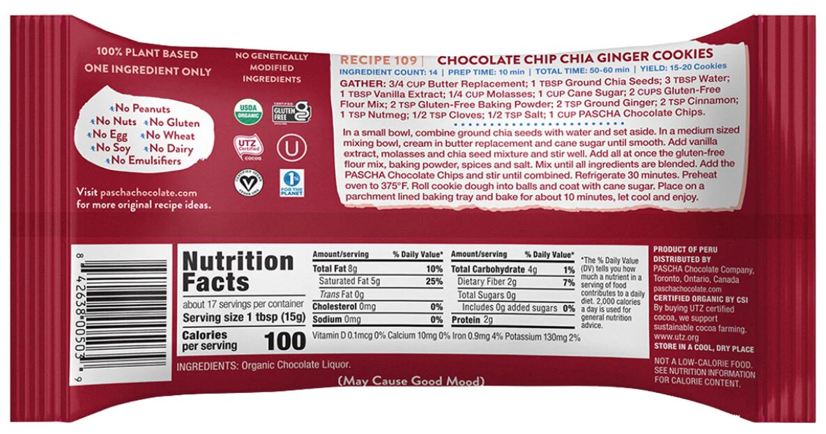 Pascha 100% Cacao Unsweetened Dark Chocolate Baking Chips 8.8 oz. - Image 2