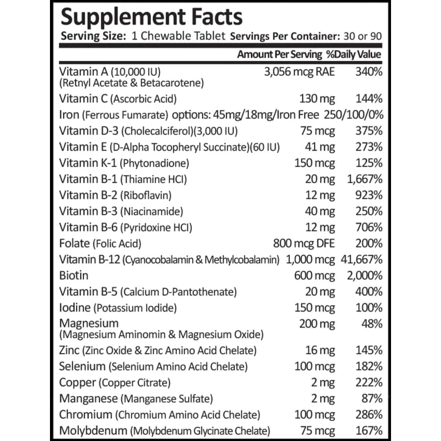 ProCare Health "1 per Day!" Bariatric MultiVitamin Chewable with 18mg Iron - Fruit Punch - Image 3