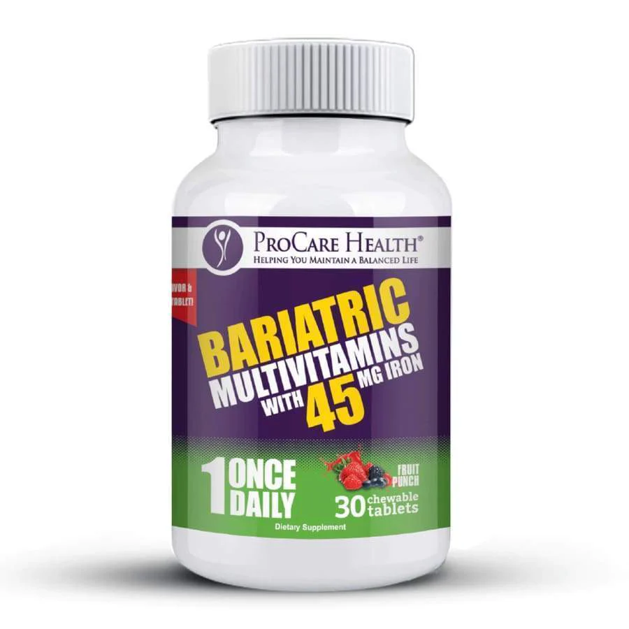 ProCare Health "1 per Day!" Bariatric MultiVitamin with 45mg Iron, Fruit Punch Flavor, 30 Chewable Tablets