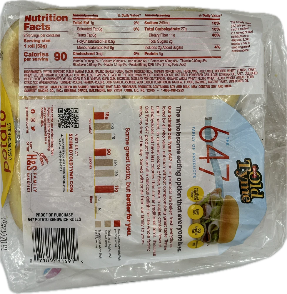 Schmidt / Old Tyme 647 Potato Sandwich Roll, 8 rolls - Image 2
