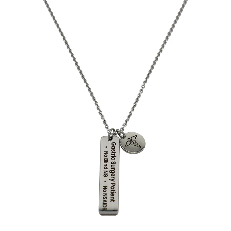 Gastric Surgery Medical Alert Necklace: Engraved Stereoscopic Rod Pendant with Caduceus Charm by BariatricPal - Image 3